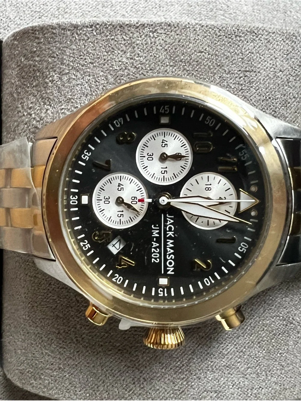 Jack Mason Men's Two-Tone Gold & Silver Chronograph Watch - Black Dial- New